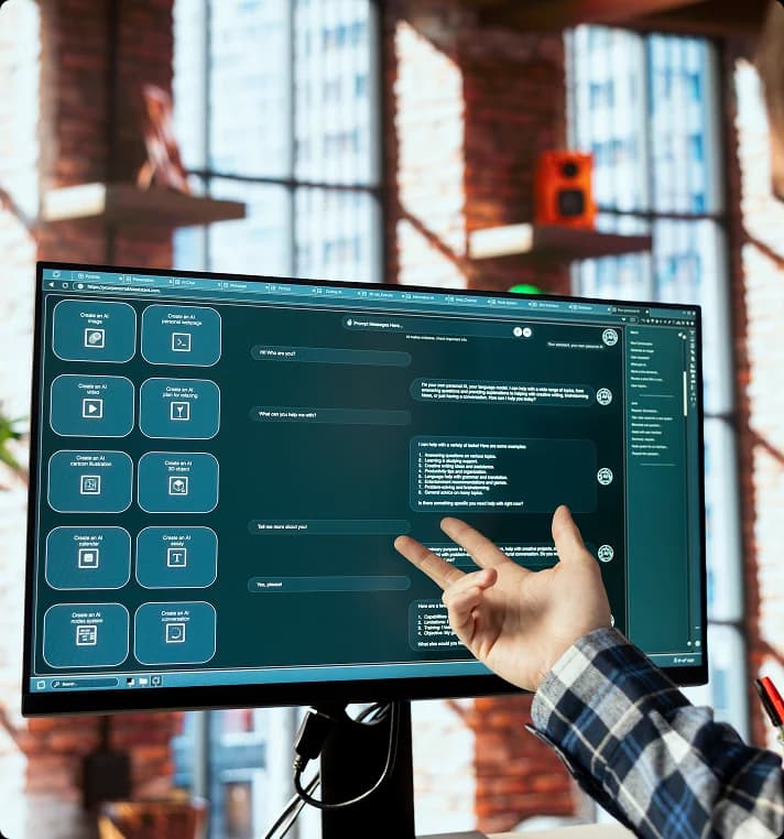 Developer working at a desk with code displayed on a monitor